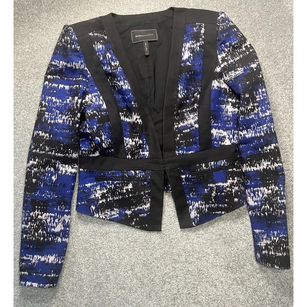 Women's BCBG Black, Blue And Gray Printed Keeley Long Sleeve Blazer Medium